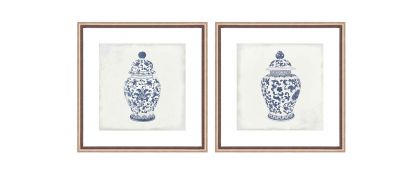 Porcelain Blues Set Of 2 Prints Each Wall Art 100cm x 100 cm