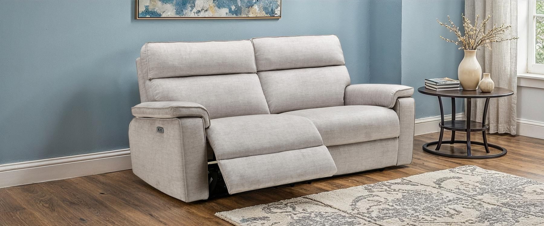 Ella Plush Beige Fabric 3 Seater Power Recliner Sofa